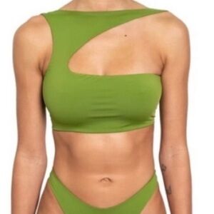 New! Riot Swim Vista asymmetric Bikini Top Matcha Green 31462